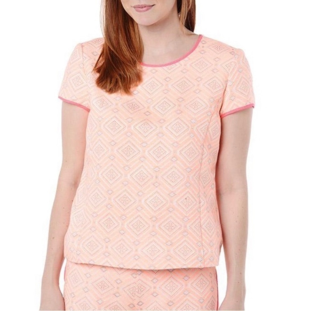 STS Sail to Sable Melon Jacquard Top Short Sleeve Neon Hot Pink Trim Zip Large